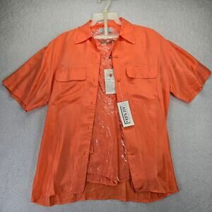 All Silks Brand Short Set Womens M Button Up Shirt Salmon DeadStock New